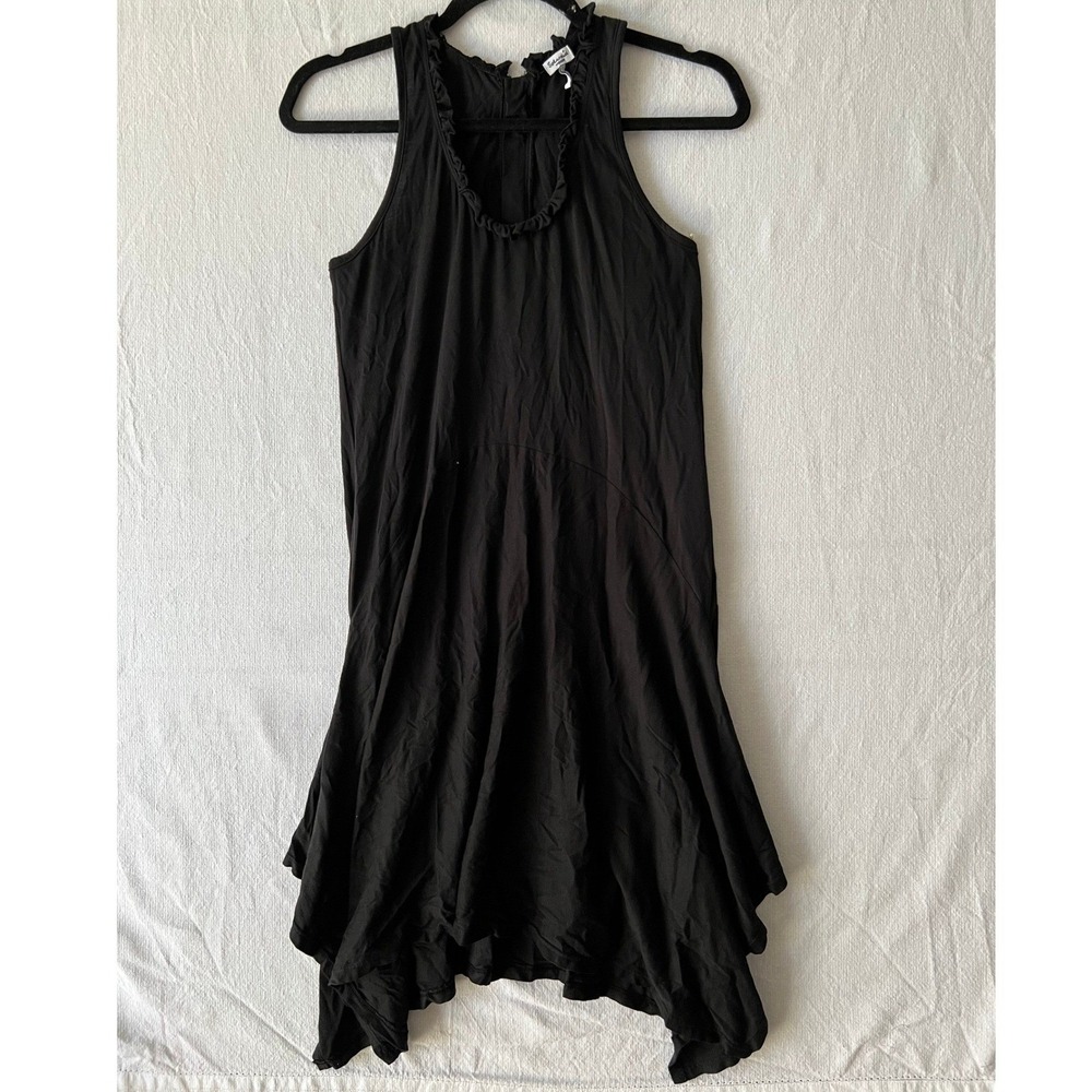Splendid Black Ruffle Neck Handkerchief Hem Dress Supima Cotton Modal Medium